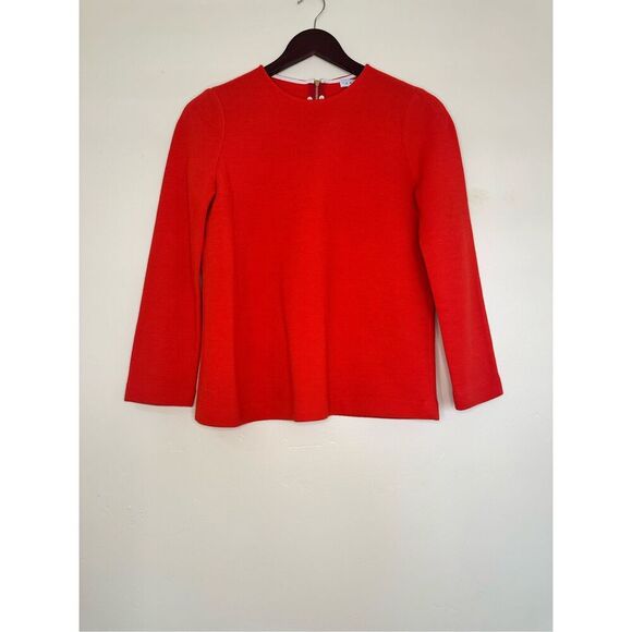 Sandro Red Wool Blend Long Sleeve Top With Denim Pop Size 8 - Picture 1 of 6